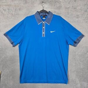 Tiger‎ Woods collection Golf Polo Mens Large Blue Snap Buttons Vented